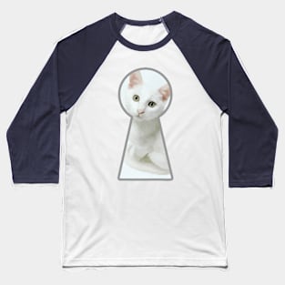 WHITE CAT FROM THE KEYHOLE Baseball T-Shirt